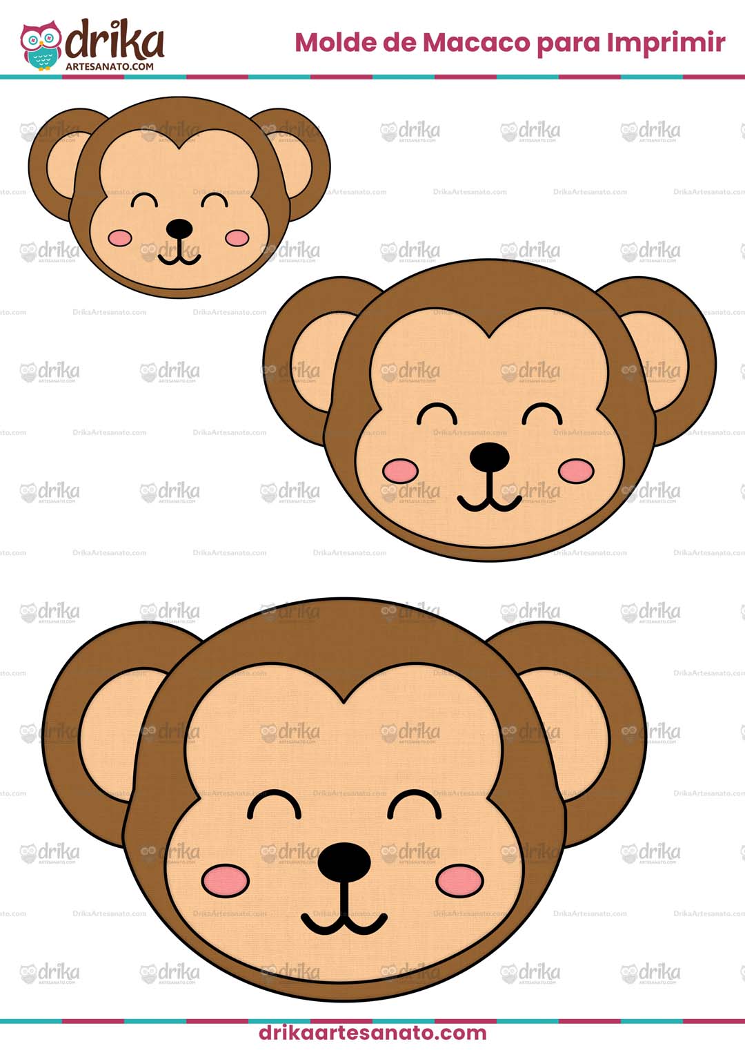 Molde de Macaco Sapeca para Imprimir Grátis em Vários Tamanhos