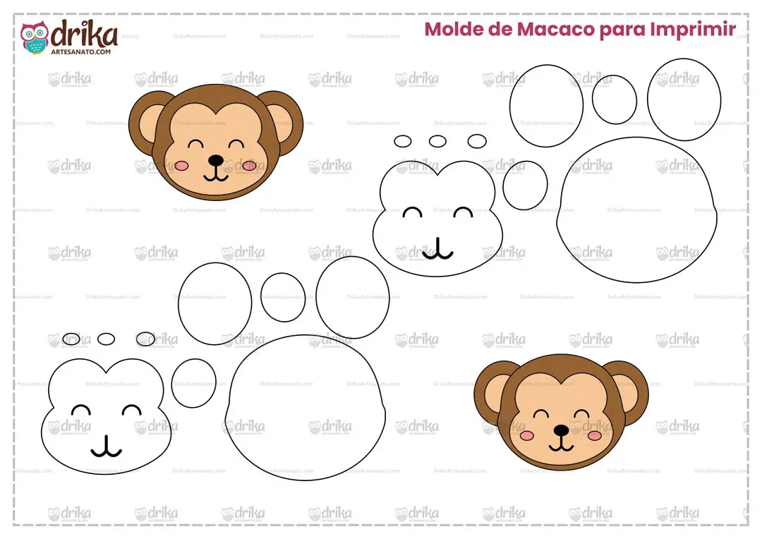Molde de Macaco Sapeca para Imprimir Grátis em Folha A4