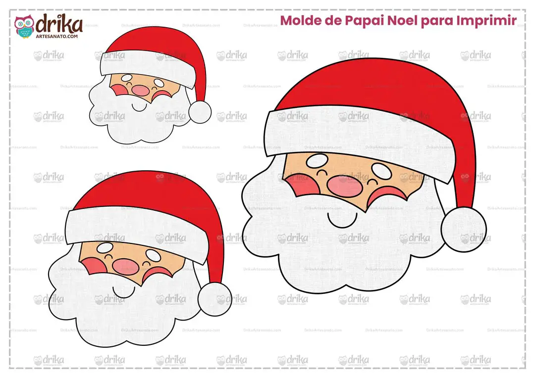 Molde de Papai Noel Simpático para Imprimir Grátis em Vários Tamanhos em Folha A4