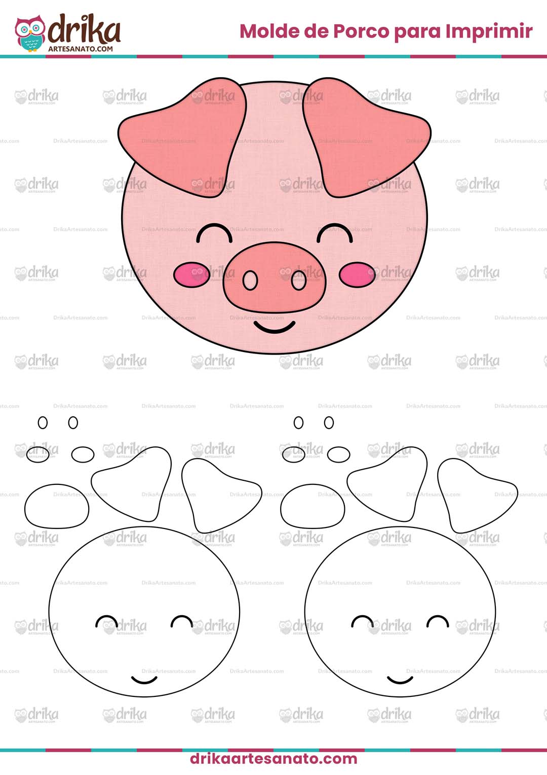 Molde de Porco Cute para Imprimir Grátis em Tamanho Pequeno