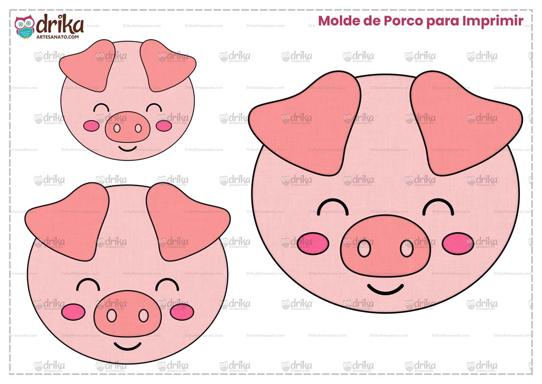 Molde de Porco Cute para Imprimir Grátis em Vários Tamanhos em Folha A4