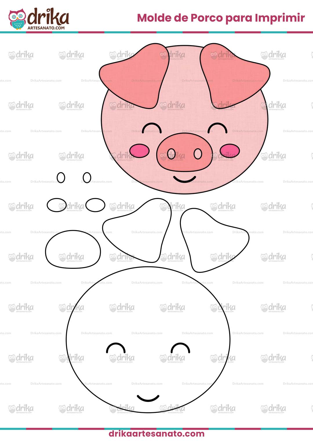 Molde de Porco Cute para Imprimir Grátis em Tamanho Médio