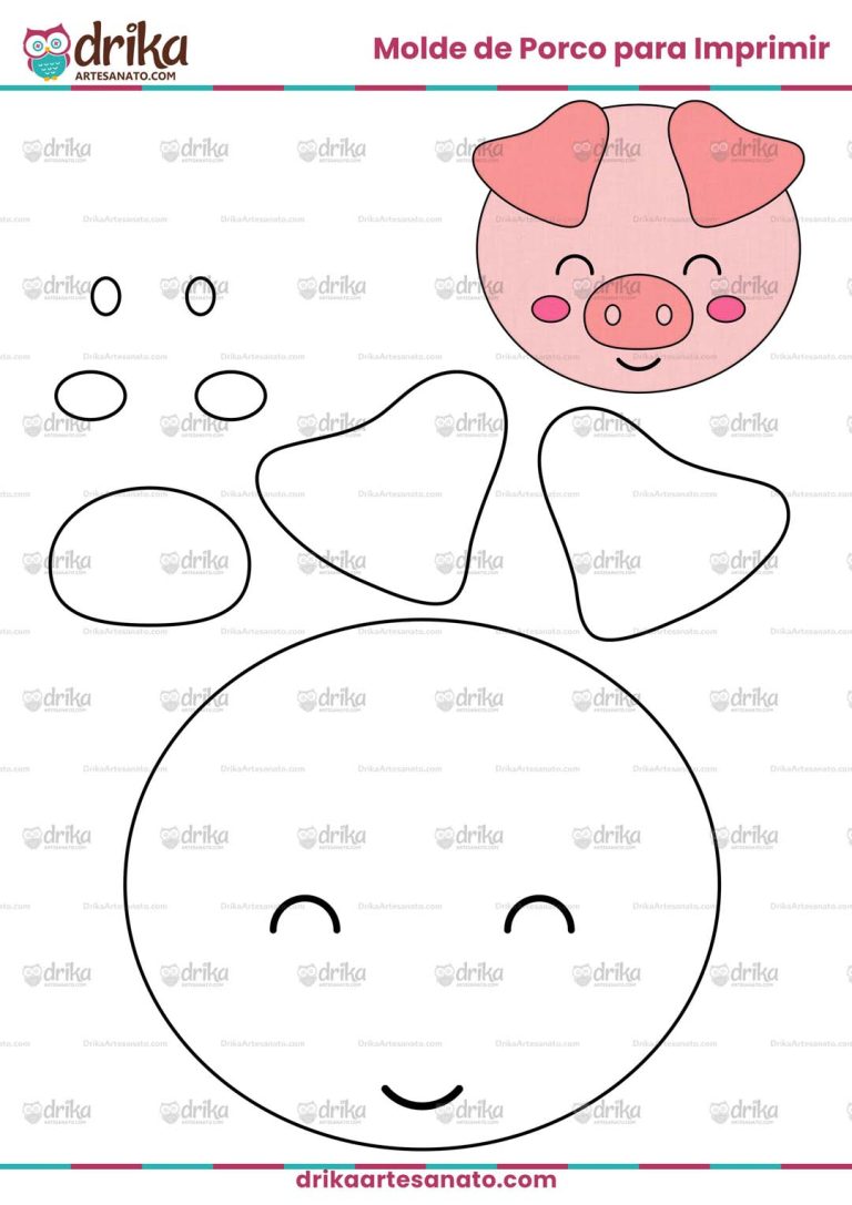 Molde de Porco Cute para Imprimir Grátis em Tamanho Real