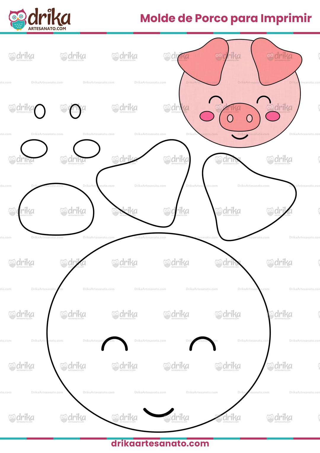 Molde de Porco Cute para Imprimir Grátis em Tamanho Grande