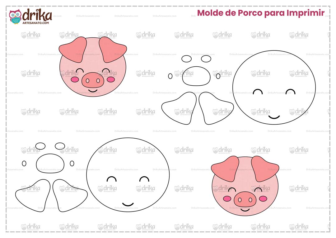Molde de Porco Cute para Imprimir Grátis em Folha A4