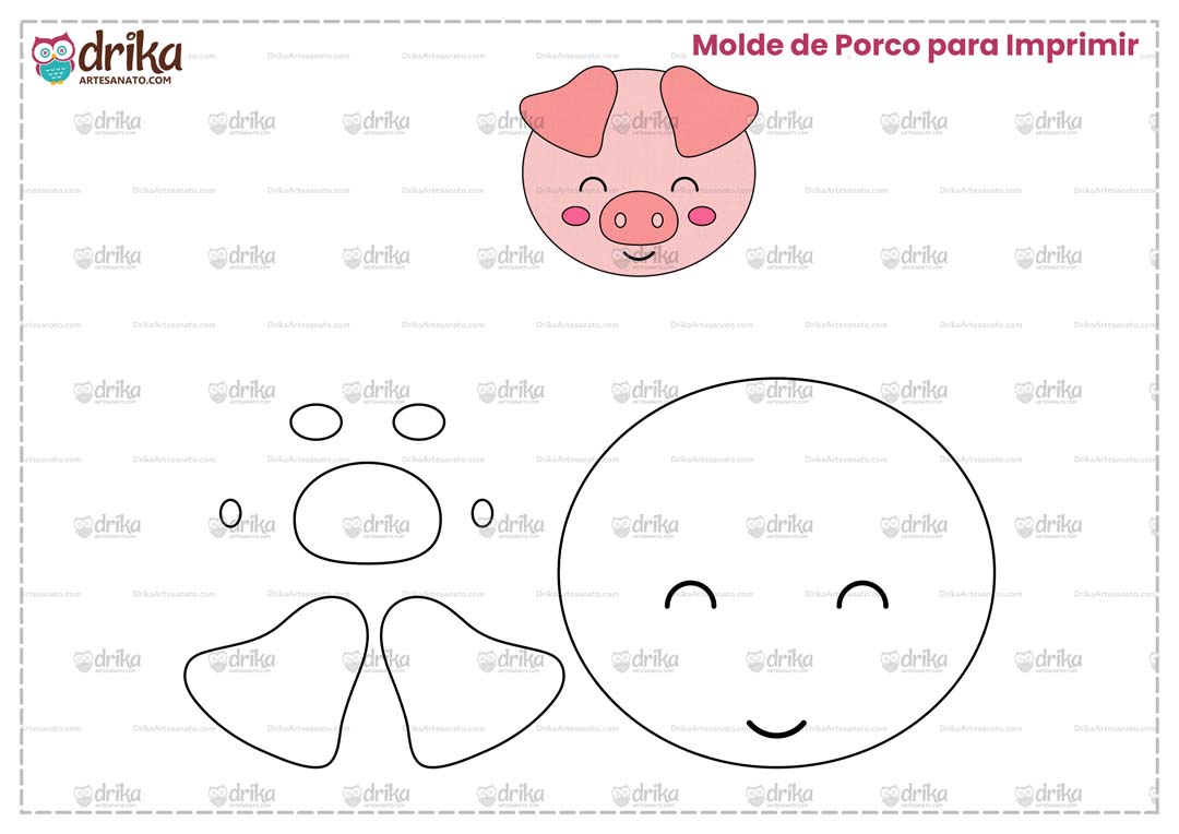Molde de Porco Cute para Imprimir Grátis em Folha A4
