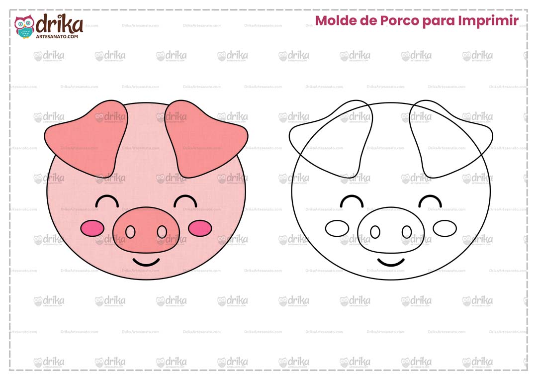 Molde Grátis de Porco Cute para Imprimir em Folha A4