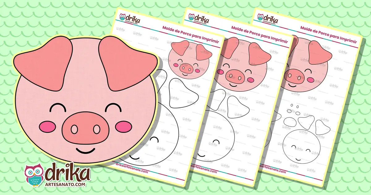 Molde de Porco Cute para Imprimir Grátis em Vários Tamanhos em Folha A4