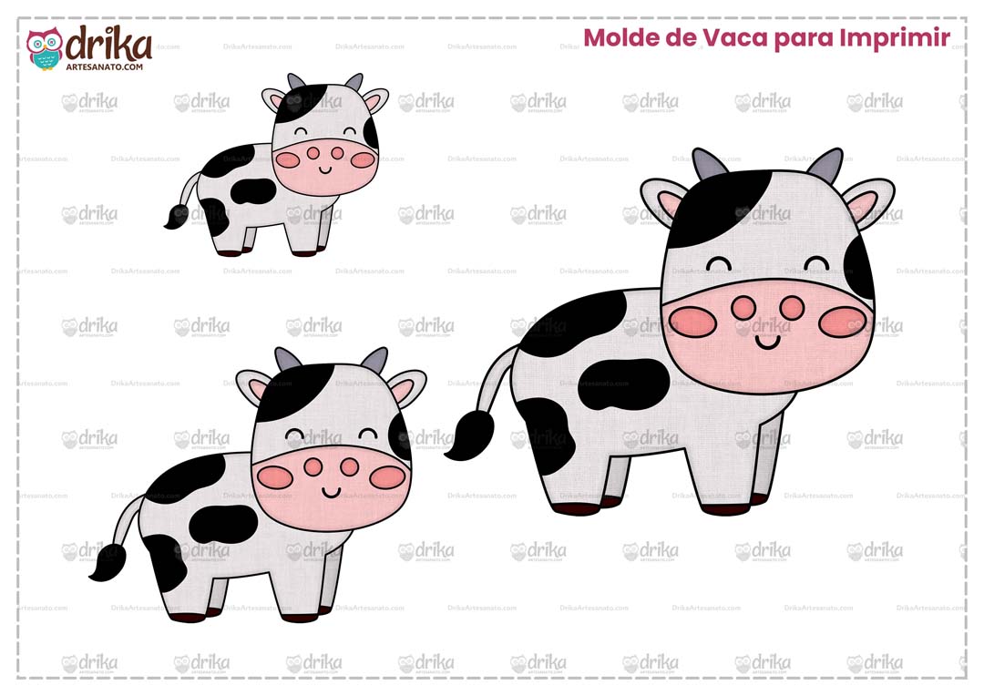 Molde de Vaca Cute para Imprimir Grátis em Vários Tamanhos em Folha A4