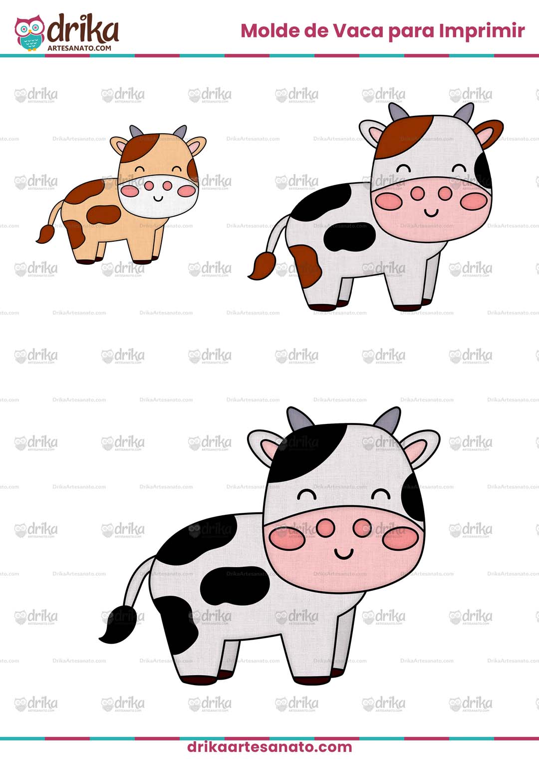 Molde de Vaca Cute para Imprimir Grátis em Vários Tamanhos