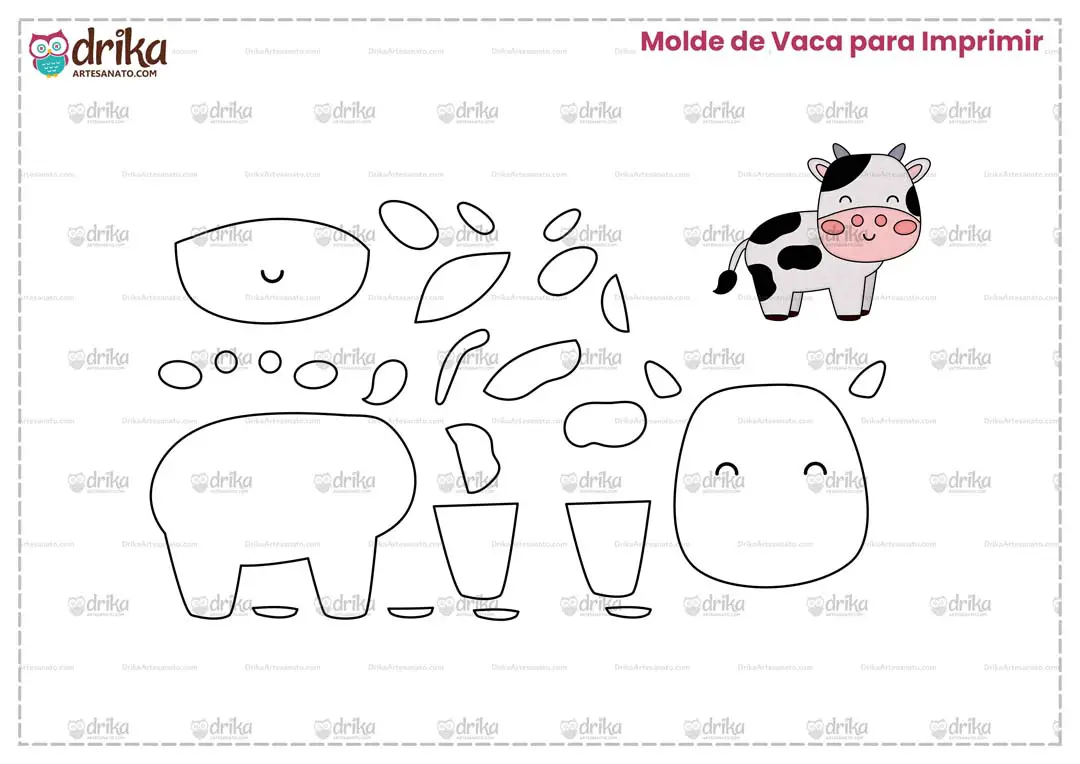 Molde de Vaca Cute para Imprimir Grátis em Folha A4
