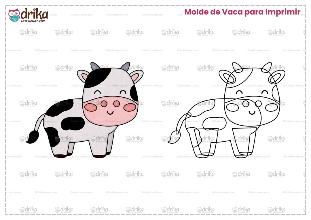 Molde Grátis de Vaca Cute para Imprimir em Folha A4