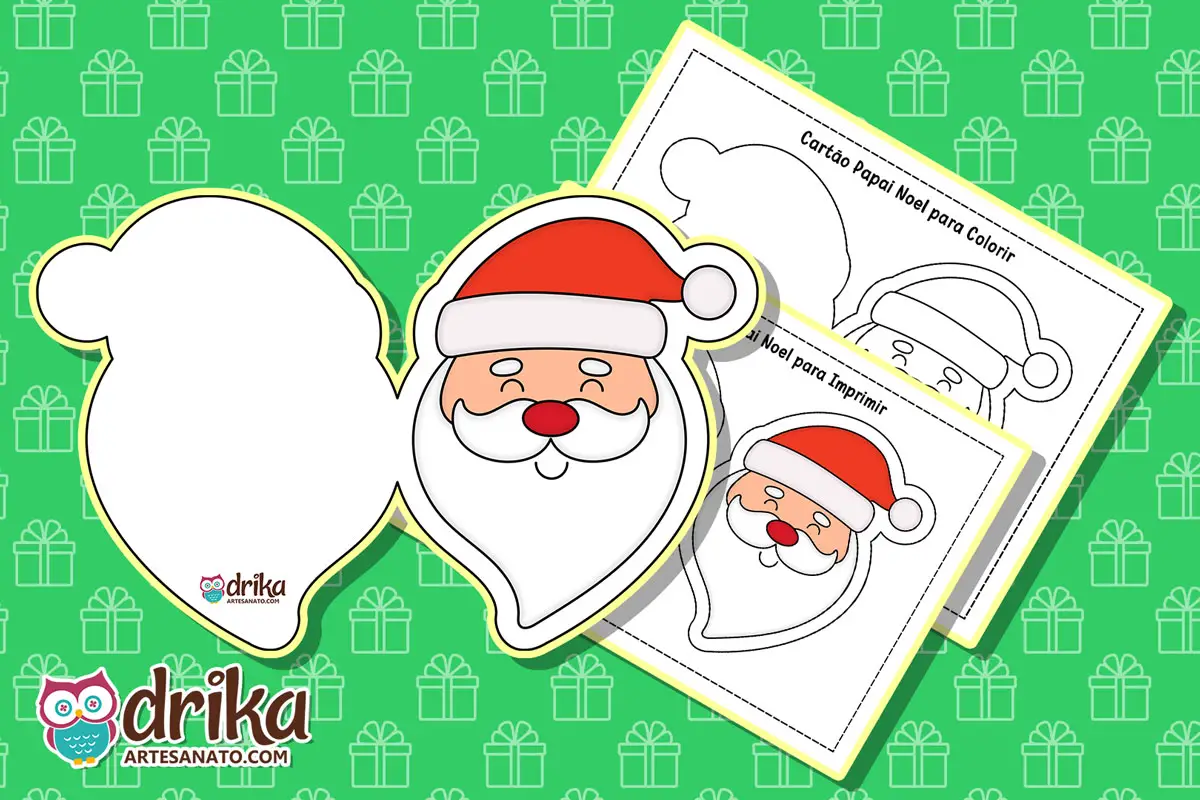 Cartão Papai Noel para Imprimir Grátis e Colorir em PDF