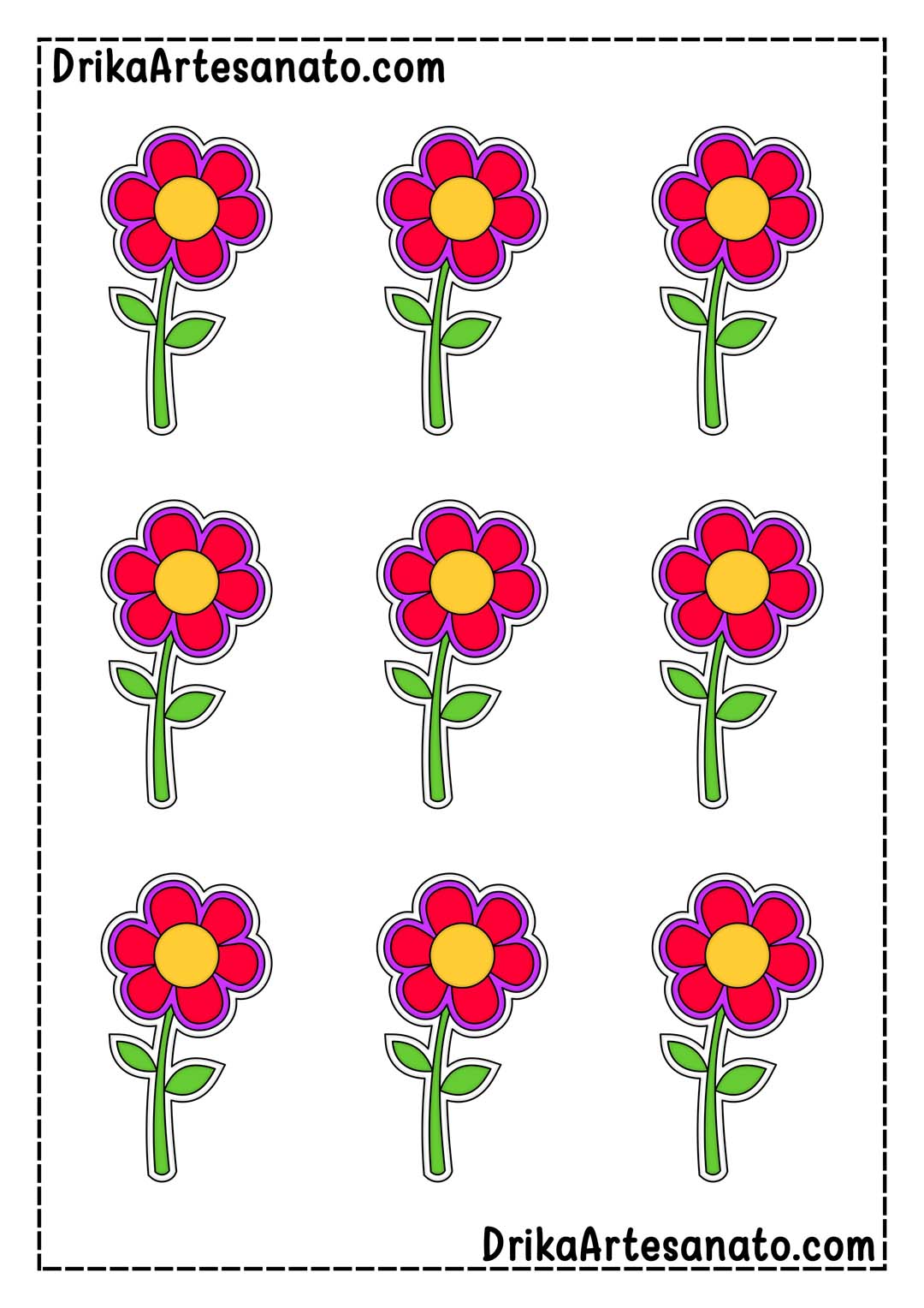 Desenho de Flor com 6 Pétalas Colorida em Tamanho Pequeno