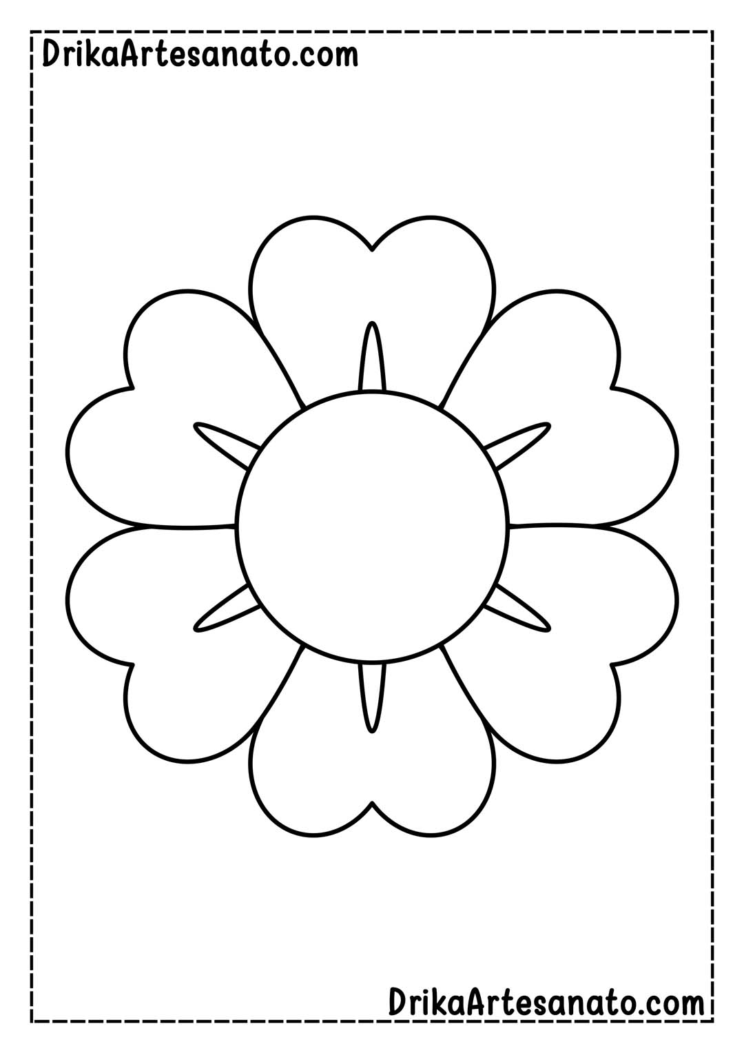 Desenho de Flor Grande com 6 Corações para Imprimir em Tamanho Real