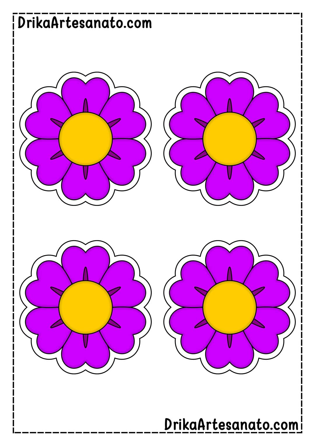 Desenho de Flor com 6 Corações Colorida em Tamanho Médio