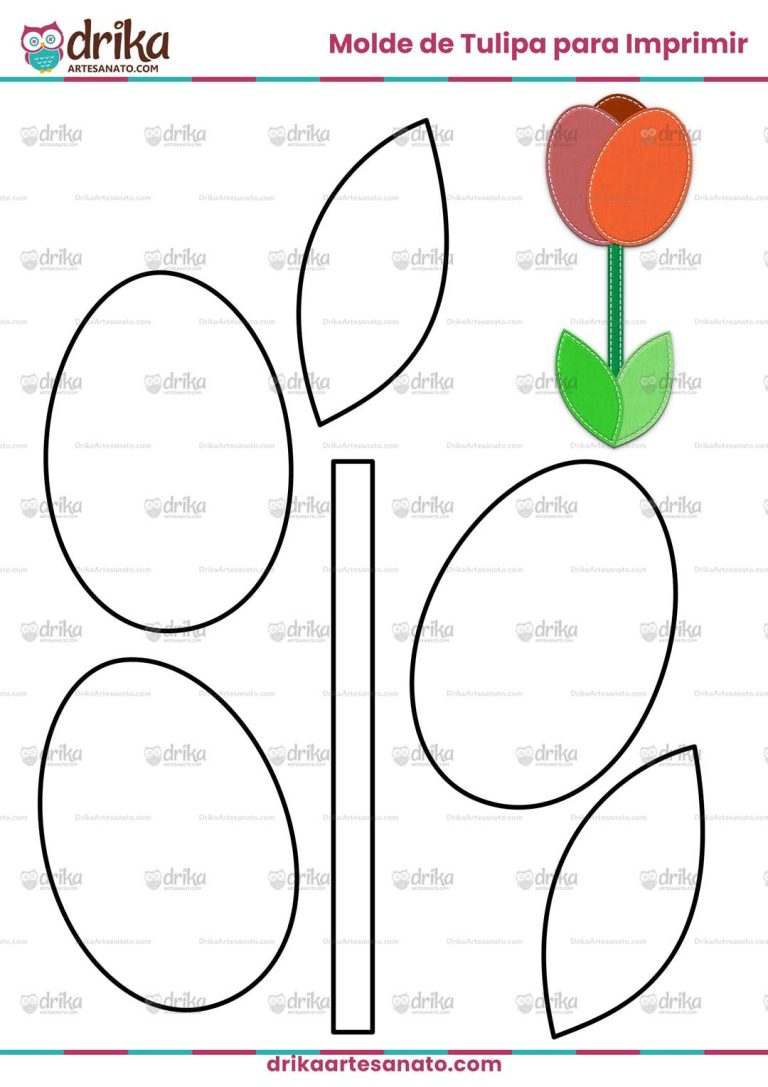 Molde de Flor Tulipa para Imprimir em Tamanho Real Grátis