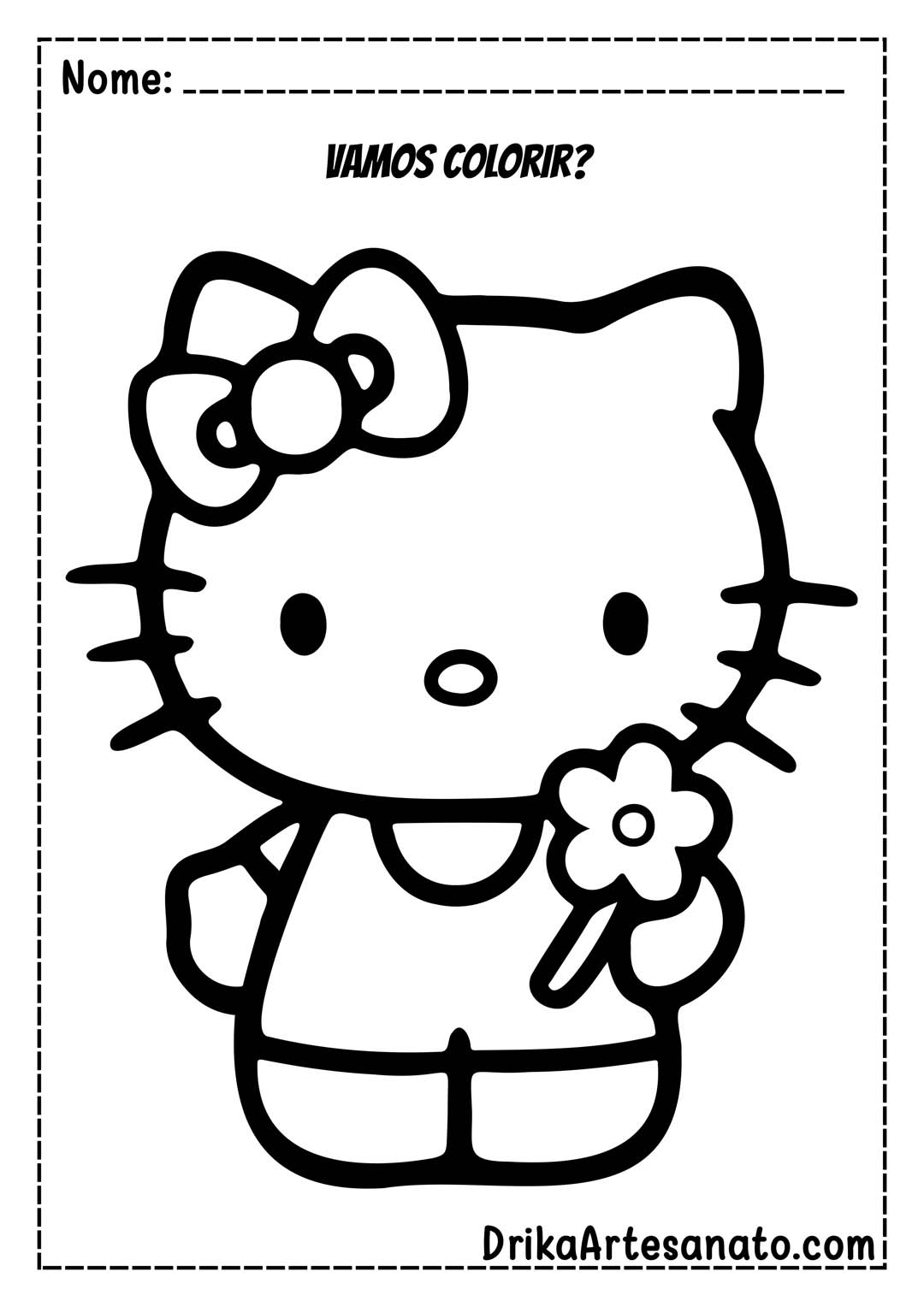 Desenho da Hello Kitty com Flor para Colorir