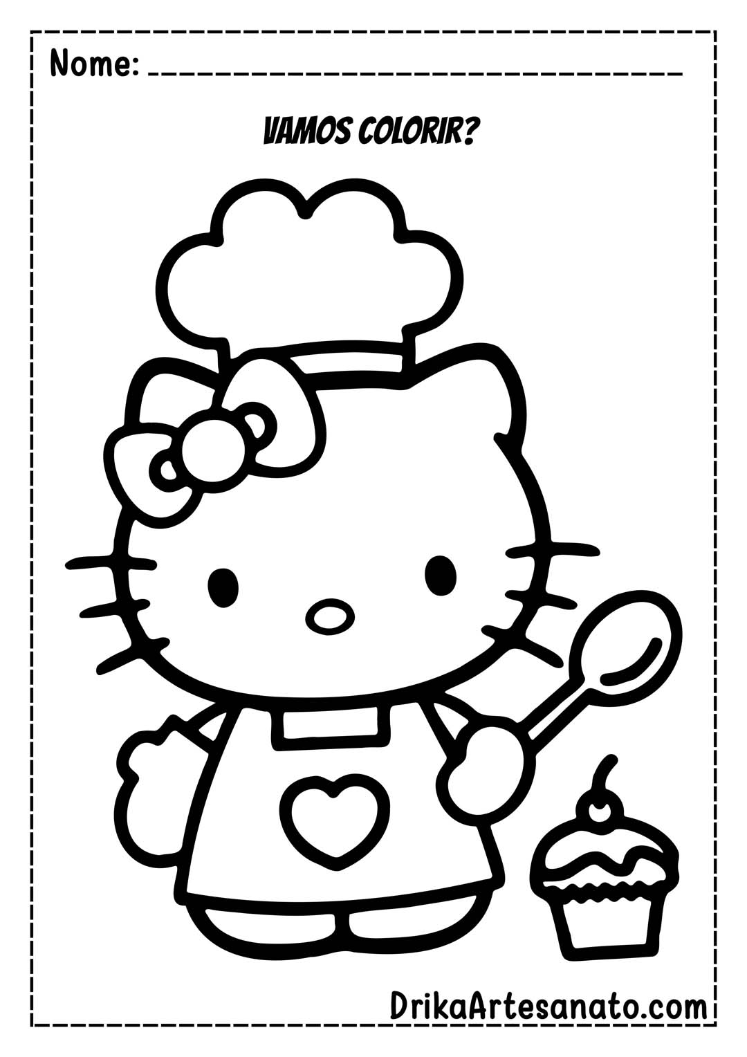 Desenho da Hello Kitty Cozinheira para Colorir