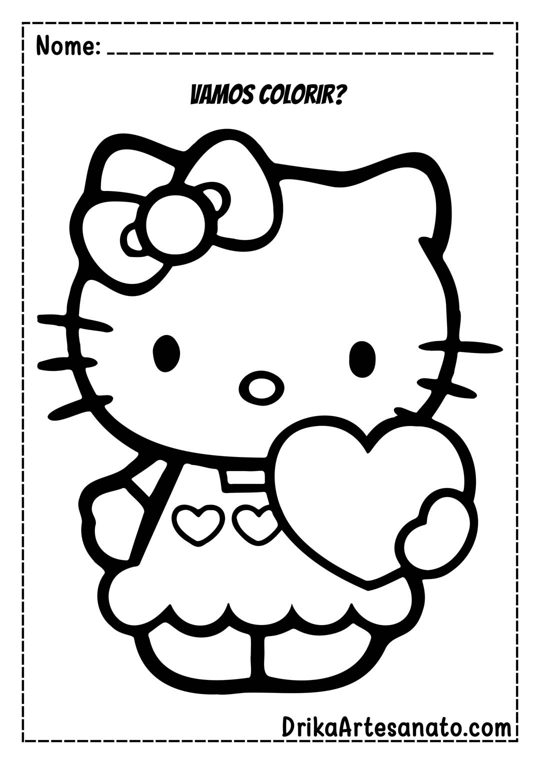 Desenho da Hello Kitty com Coração para Colorir