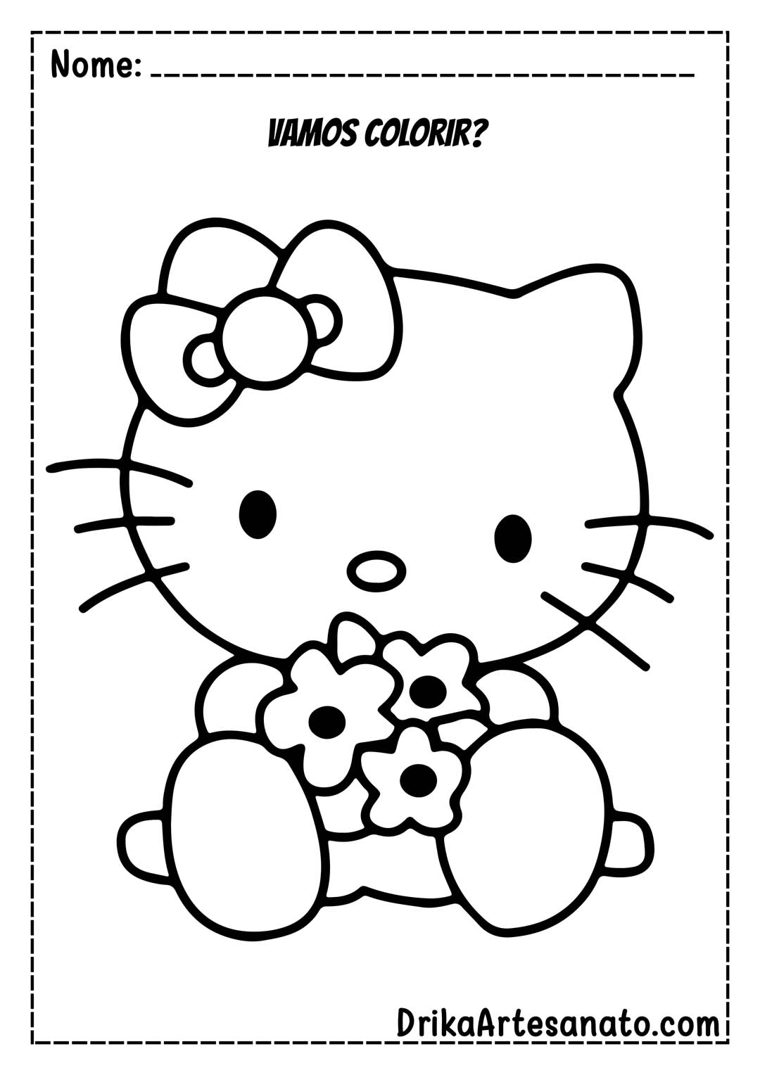 Desenho da Hello Kitty com Flores para Colorir
