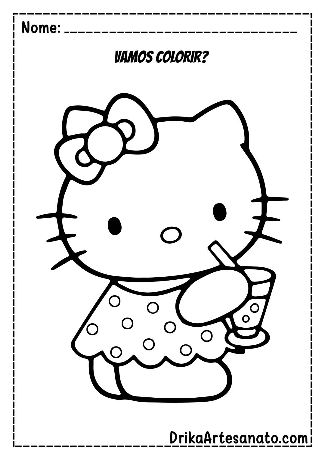 Desenho da Hello Kitty com Milk Shake para Colorir