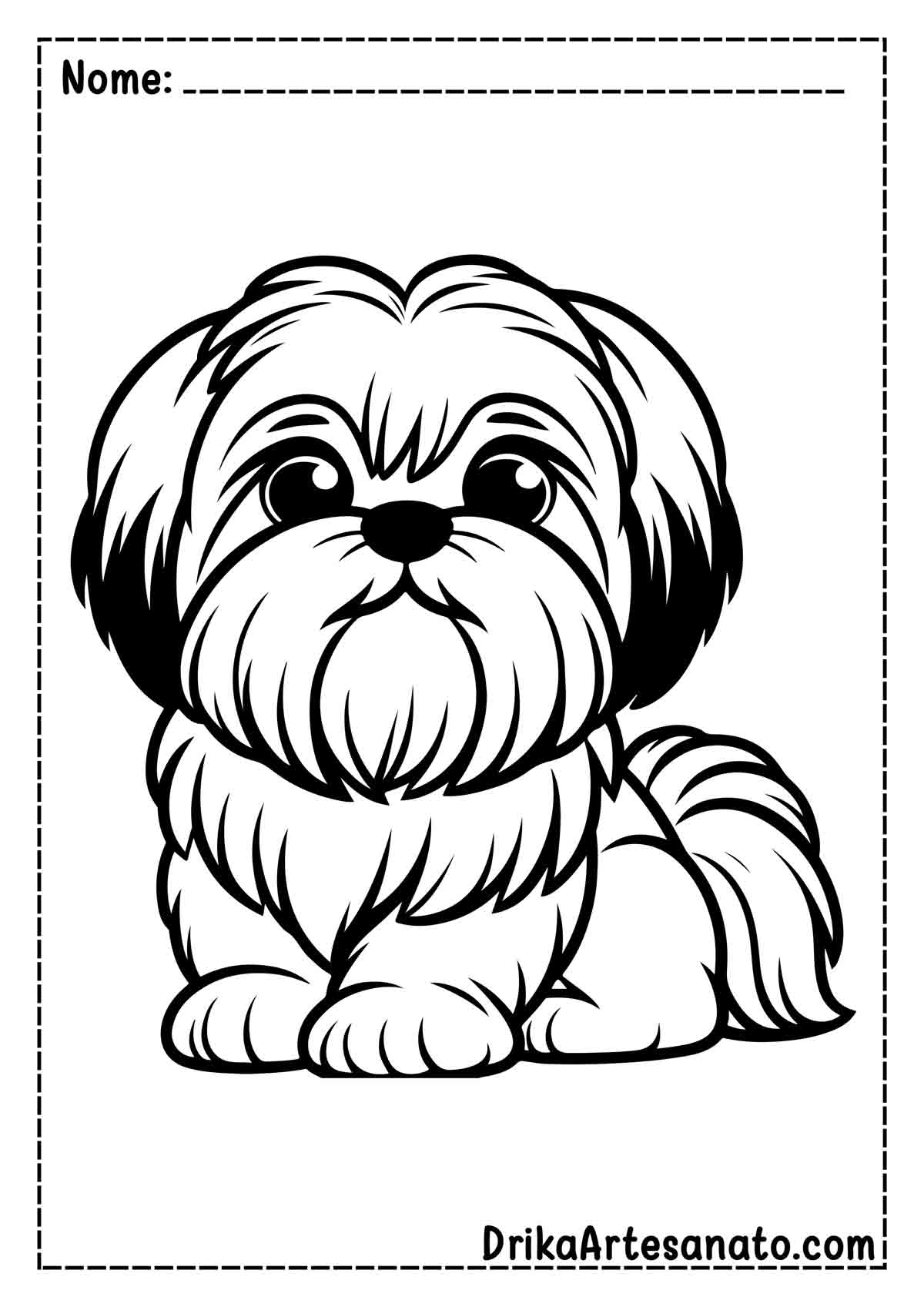 Desenho de Cachorro Shih Tzu Preto e Branco para Colorir