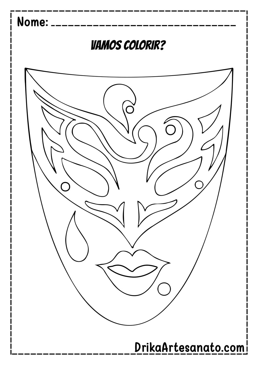 Desenho de Carnaval para Colorir Máscara