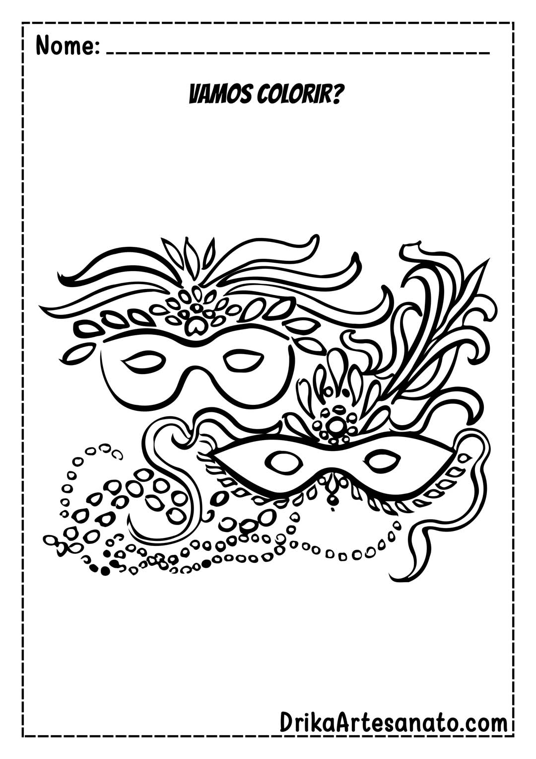 Desenho de Carnaval para Colorir Máscara