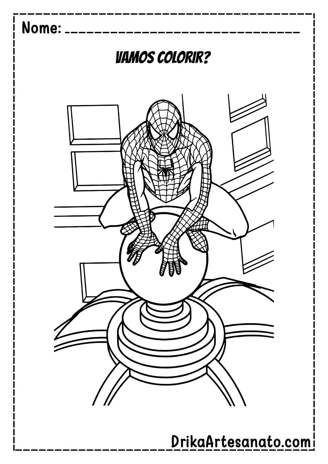 Desenho do Homem-Aranha no Alto do Prédio para Colorir