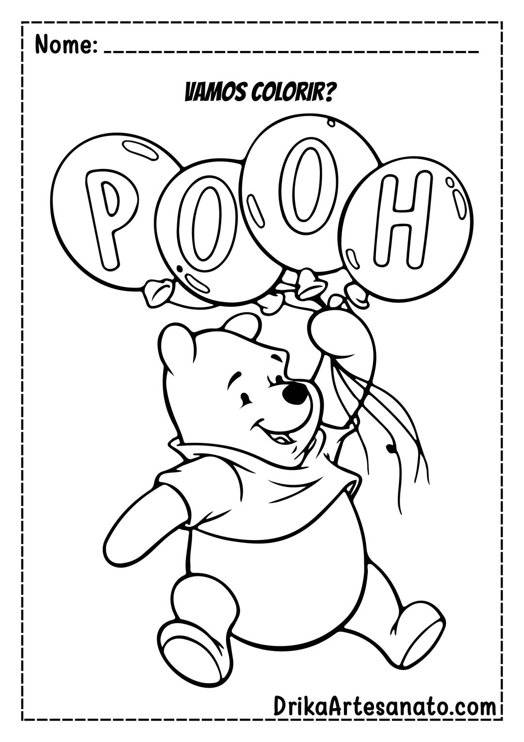 Desenho do Ursinho Pooh com Balões para Colorir