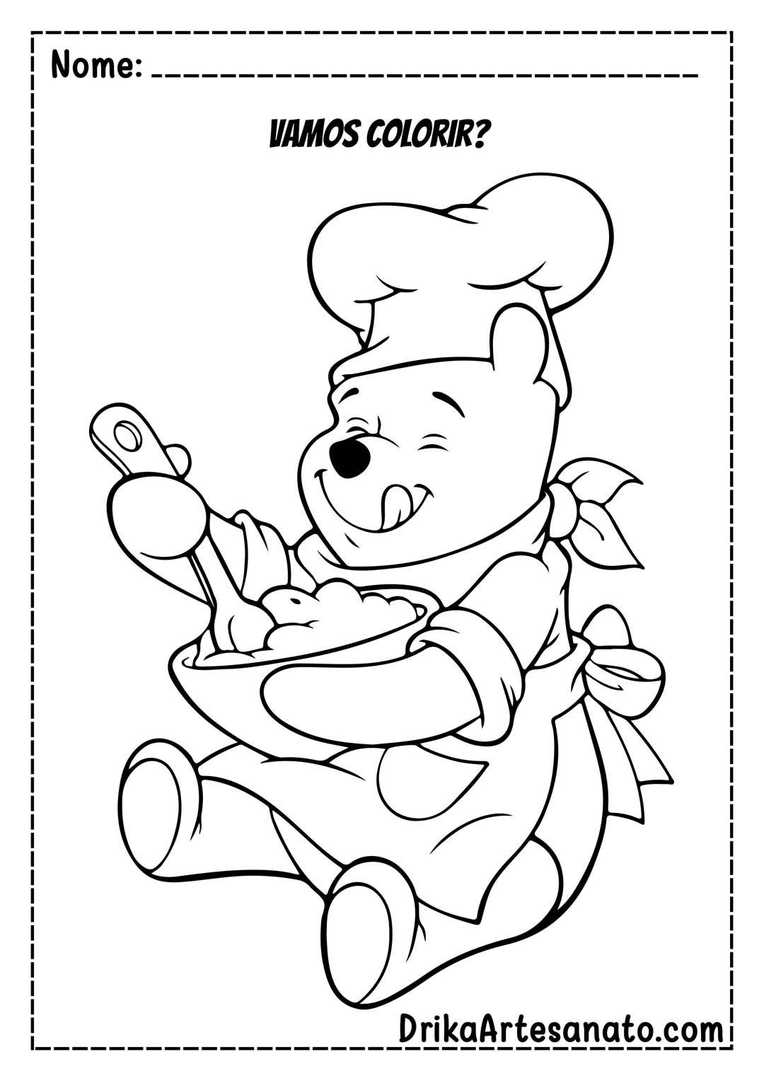 Desenho do Ursinho Pooh Cozinheiro para Colorir
