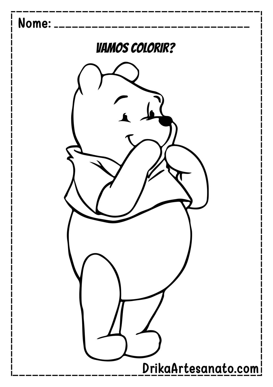 Desenho do Ursinho Pooh Pensativo para Colorir