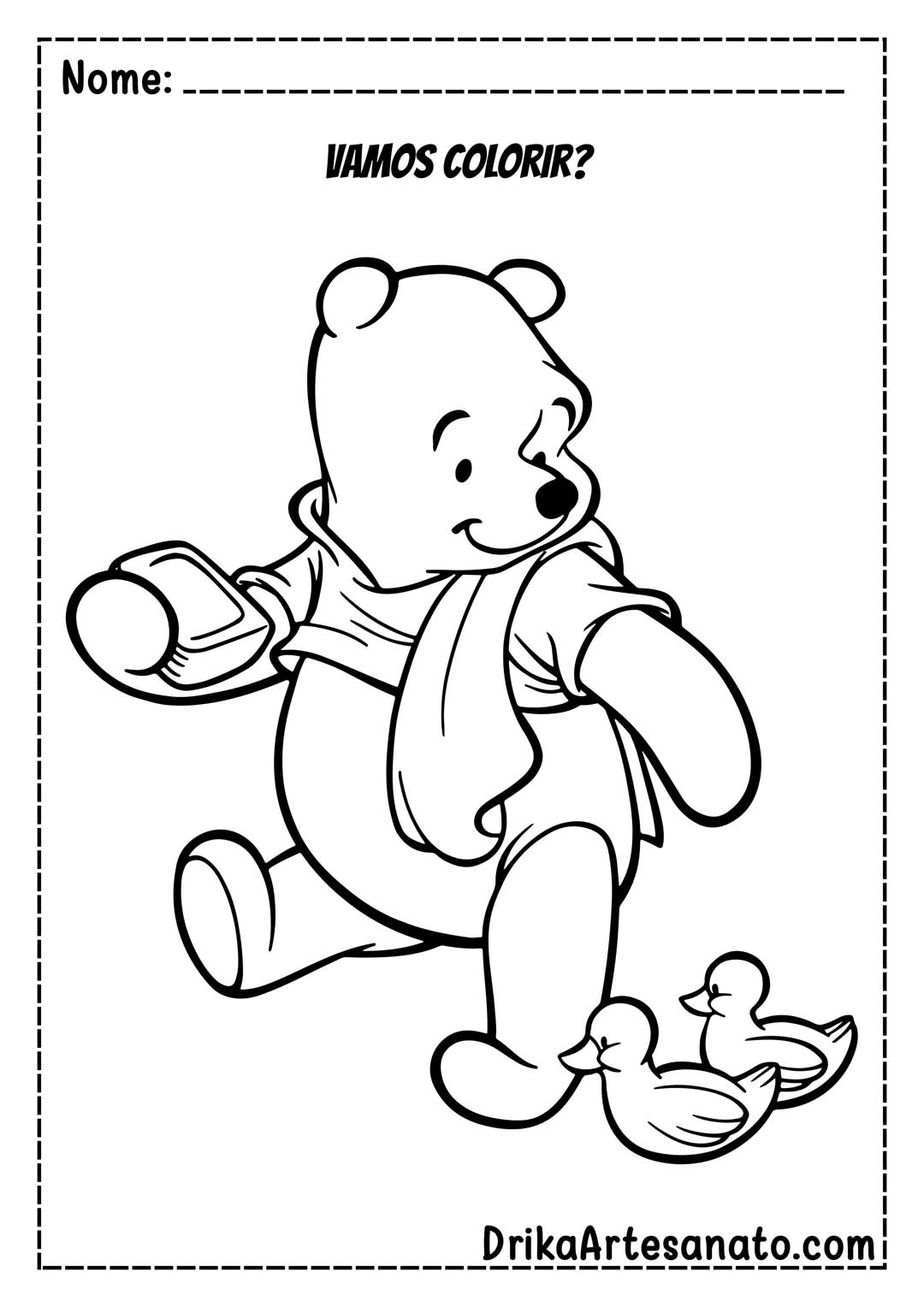 Desenho do Ursinho Pooh com Patinhos para Colorir