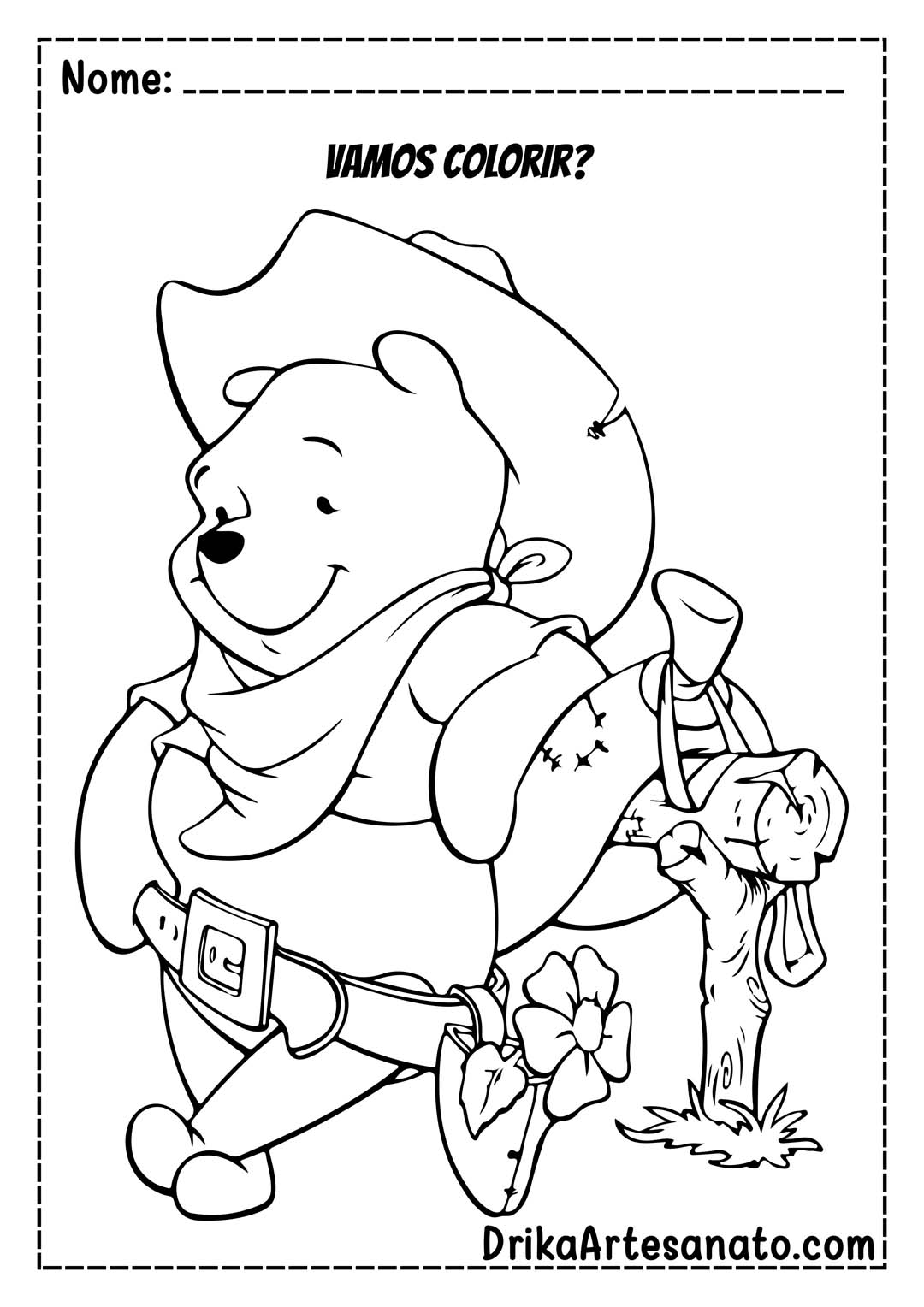 Desenho do Ursinho Pooh Cowboy para Colorir
