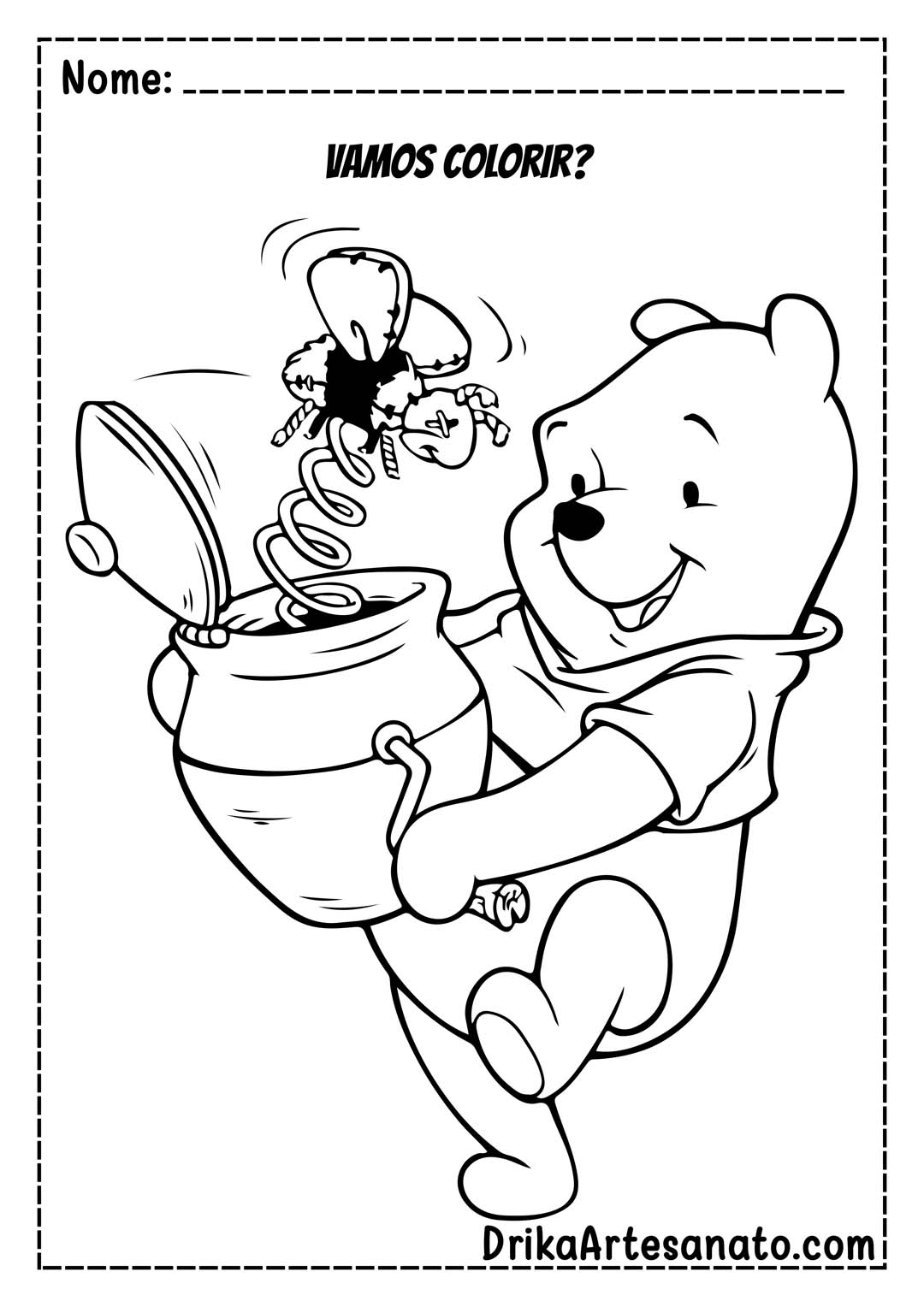 Desenho do Ursinho Pooh com Abelha para Colorir