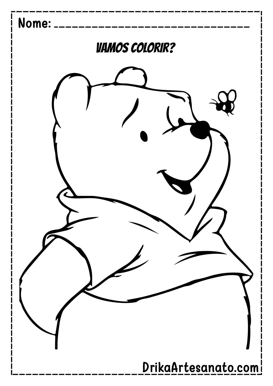 Desenho do Ursinho Pooh com Abelha para Colorir