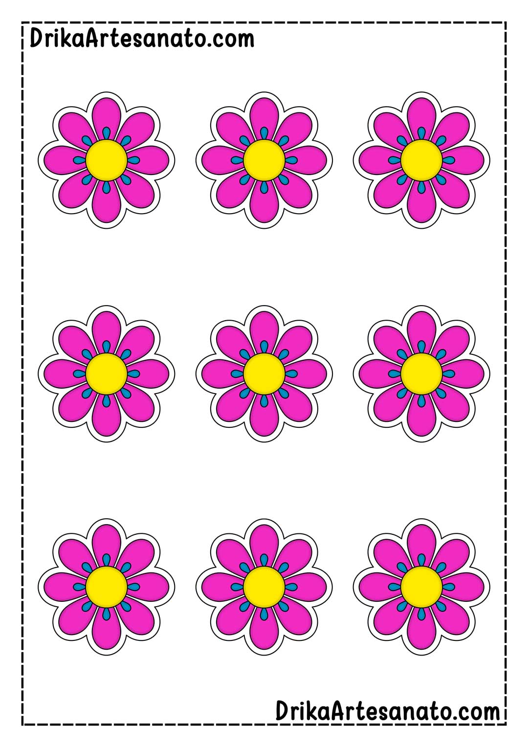 Desenho de Flor com 8 Pétalas Colorida em Tamanho Pequeno