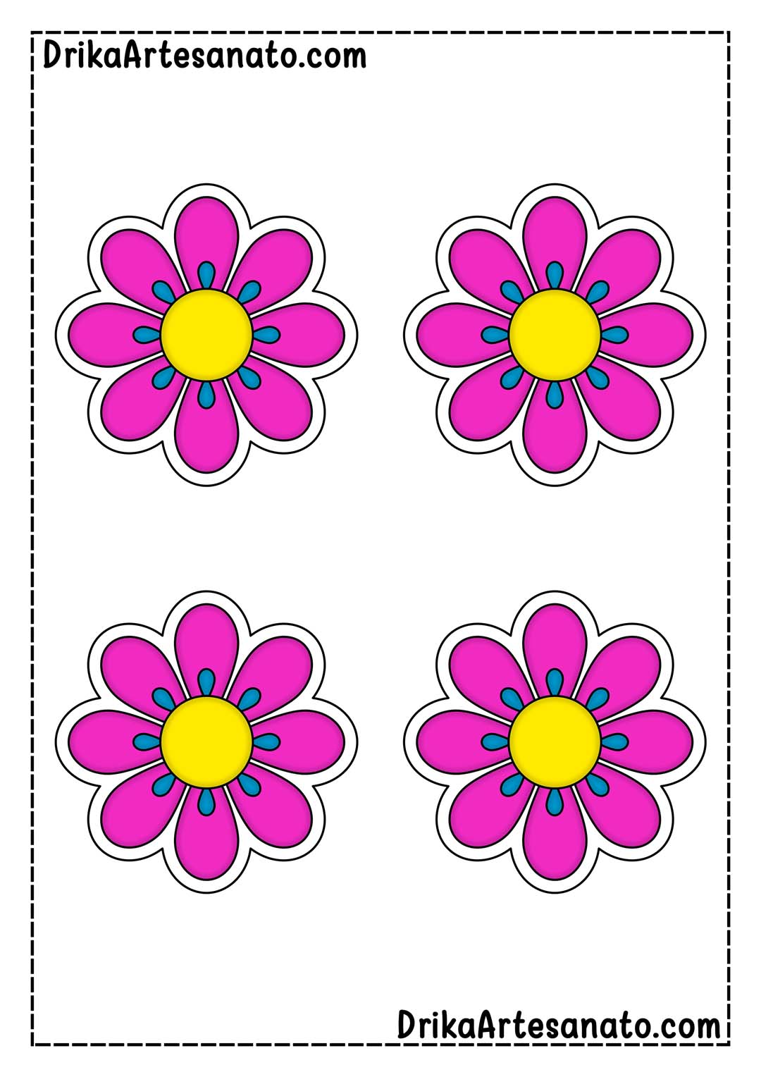 Desenho de Flor com 8 Pétalas Colorida em Tamanho Médio