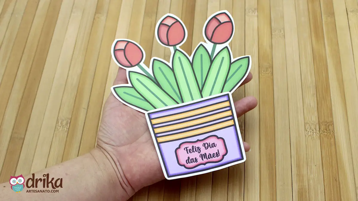 Cartão de Dia das Mães com Vasinho de Flores