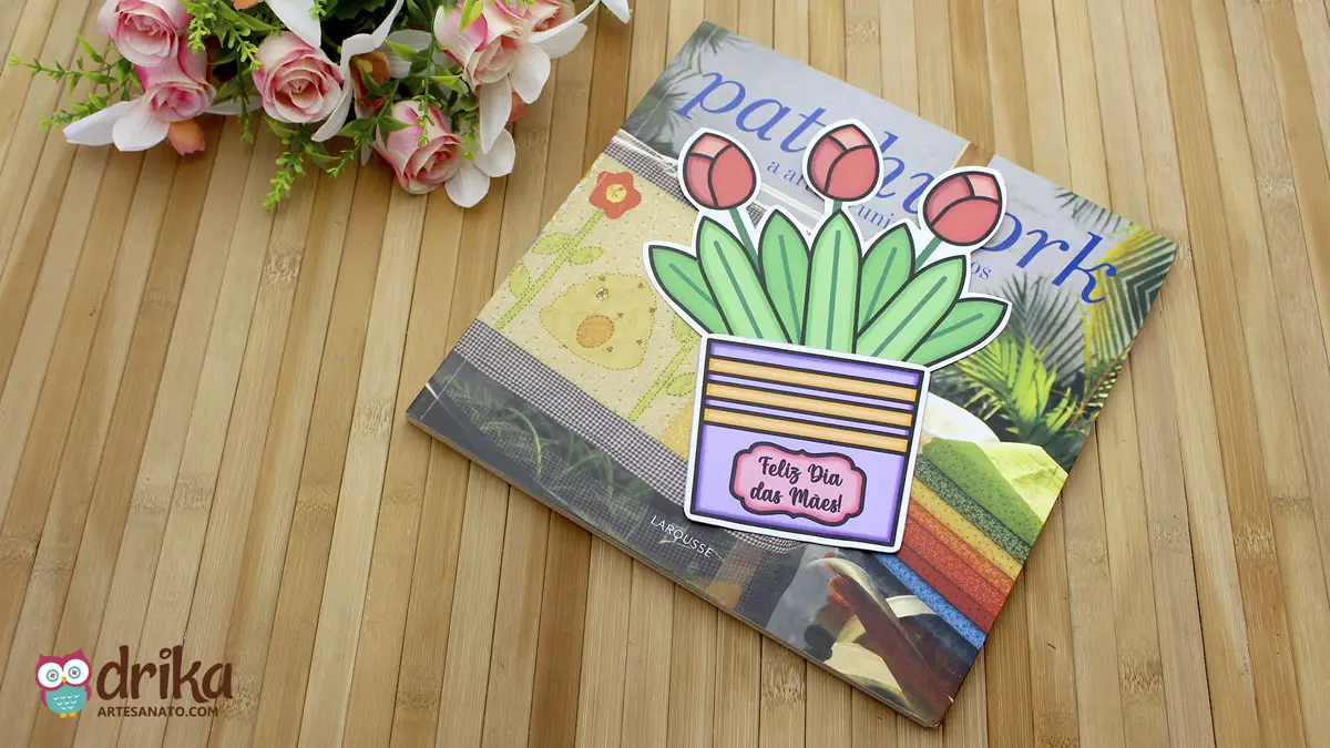 Marcador de Páginas com Vaso de Flores para o Dia das Mães
