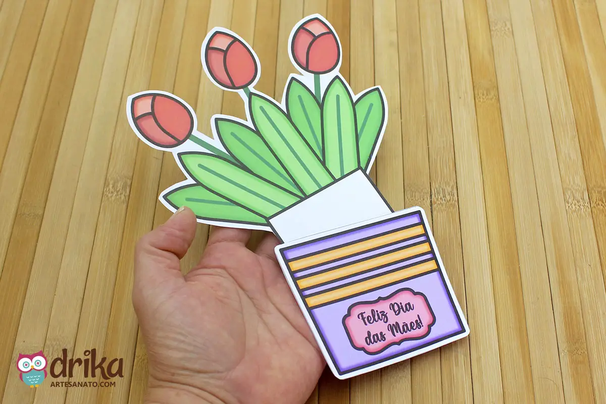 Cartão para o Dia das Mães com Vaso de Flores para Imprimir