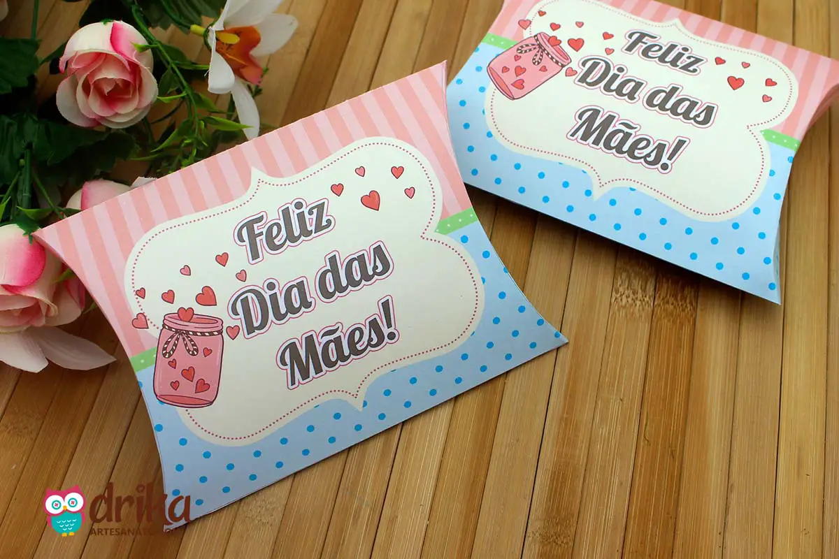 Molde Caixa Almofada Dia das Mães para Imprimir Grátis em PDF