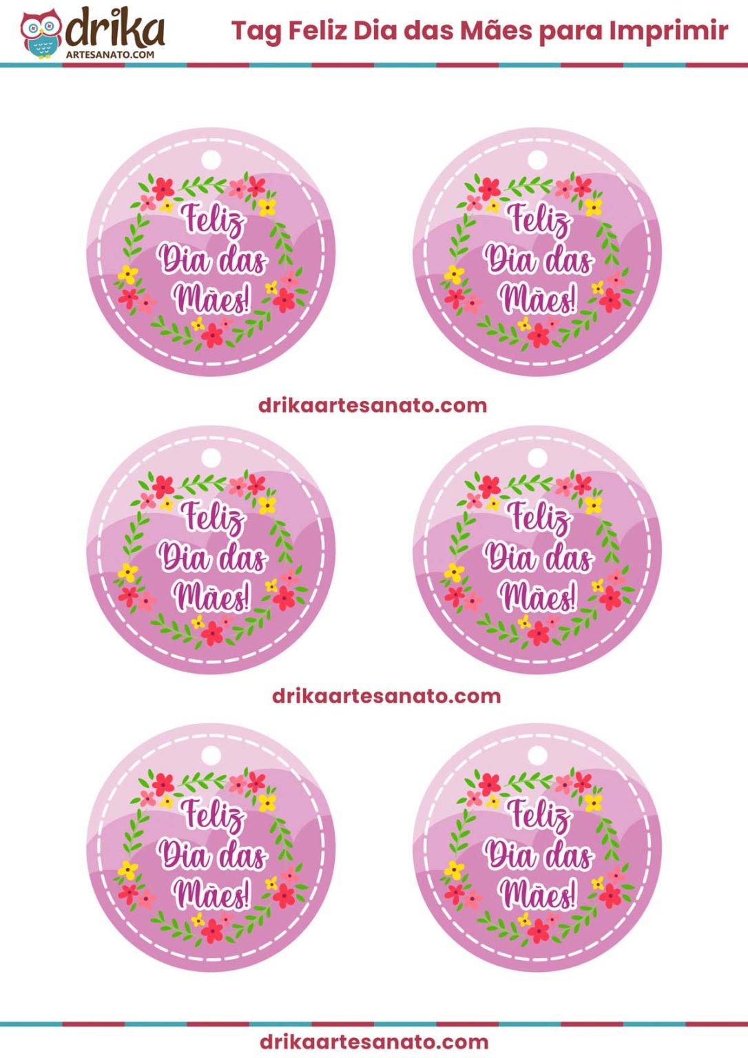 Tag Redonda Feliz Dia das Mães para Imprimir Grátis em PDF!