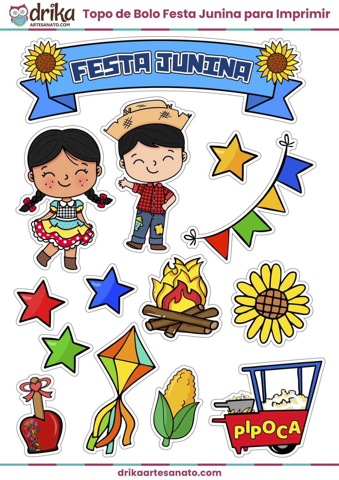 Topo de Bolo Festa Junina para Imprimir Grátis em PDF