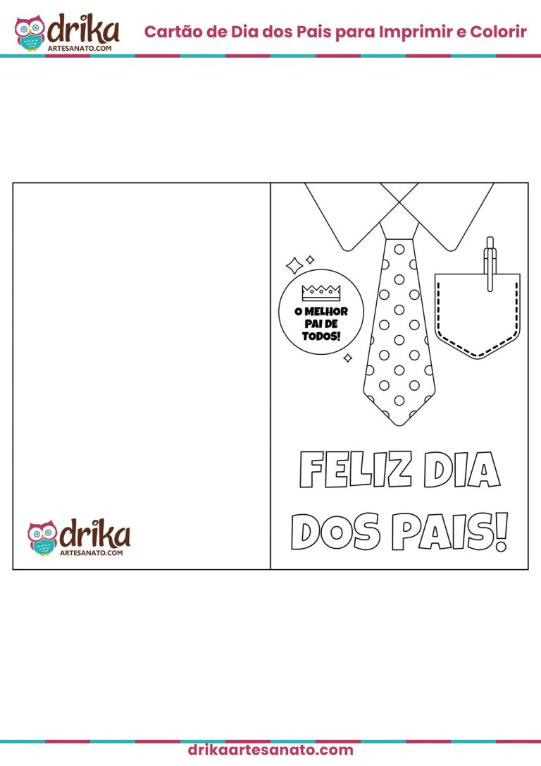 Cartão de Dia dos Pais para Imprimir e Colorir: 10 Modelos Lindos