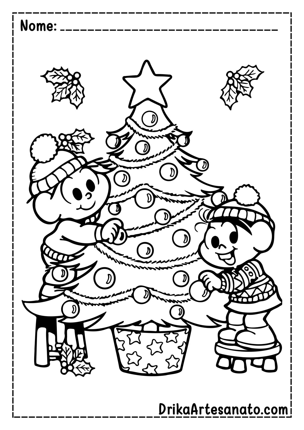 Desenho de Árvore de Natal da Turma da Mônica para Colorir
