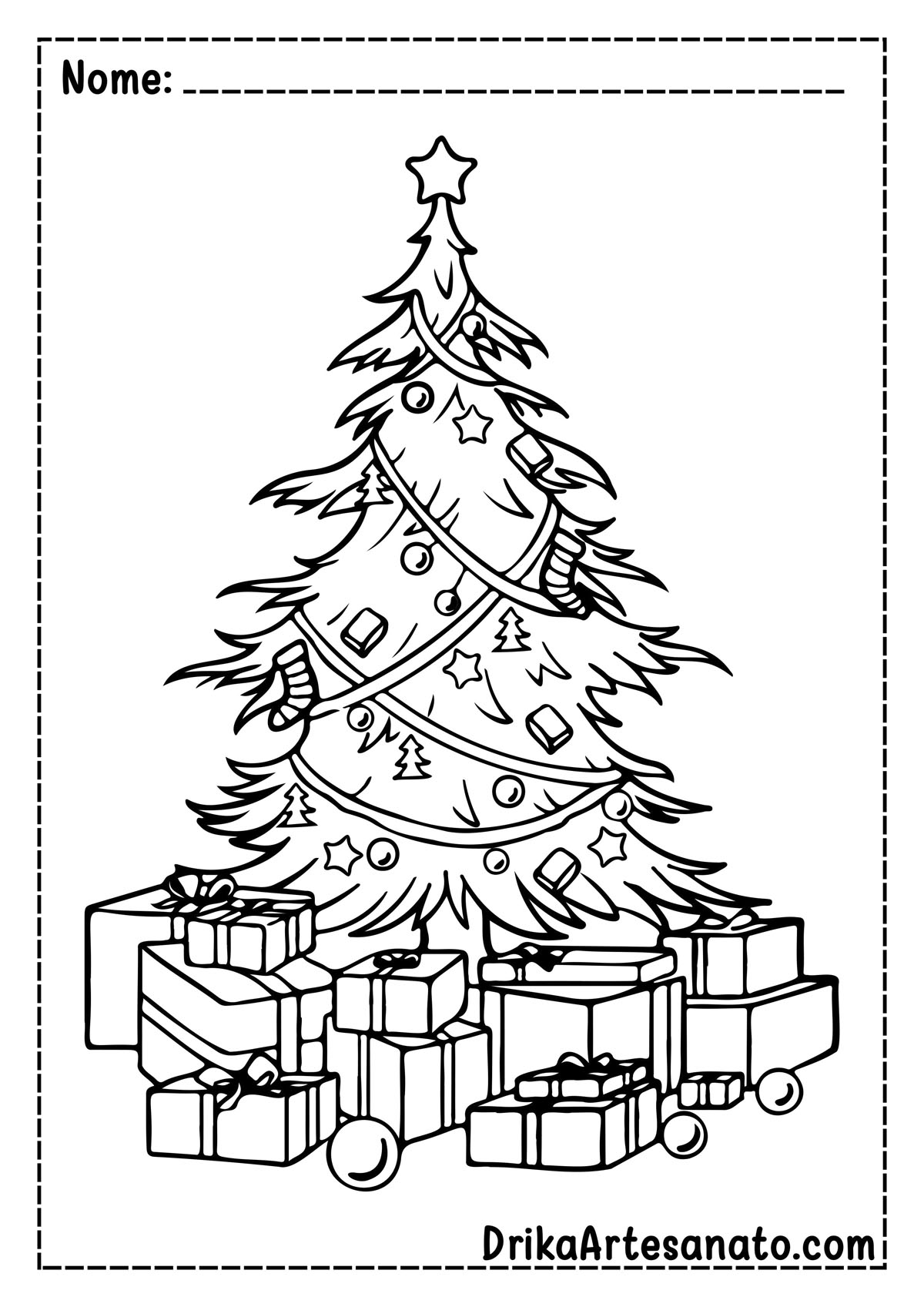 Desenho de Árvore de Natal com Presentes para Colorir