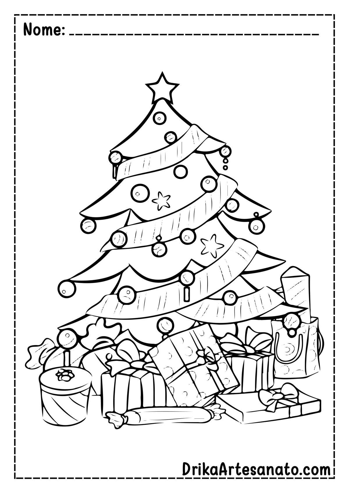 Desenho de Árvore de Natal com Presentes para Colorir