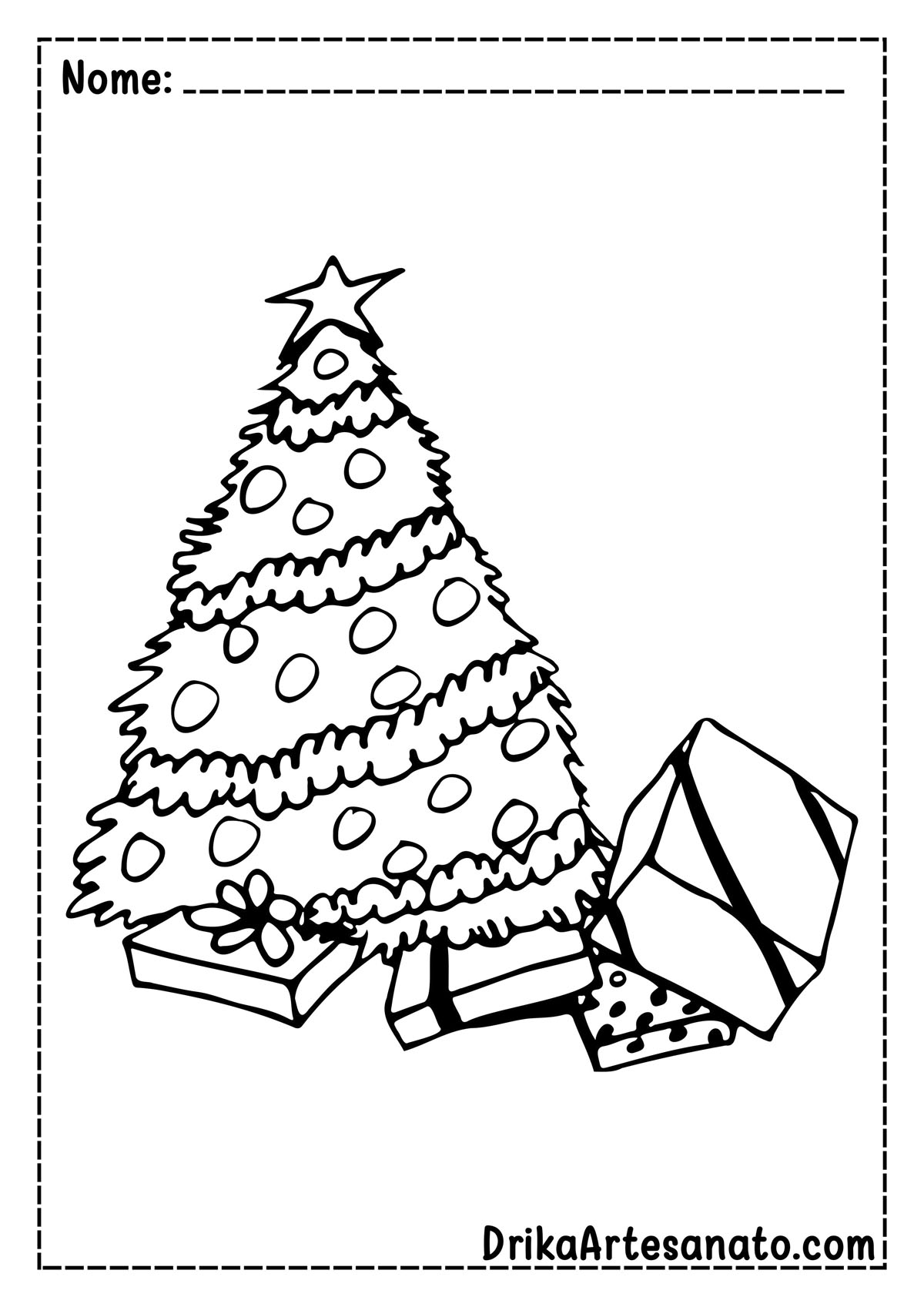 Desenho de Árvore de Natal com Presente para Colorir
